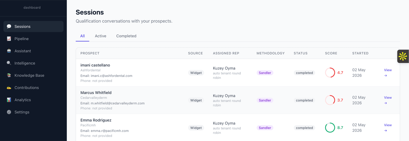 PiperHQ qualification session showing lead scorecard and conversation transcript